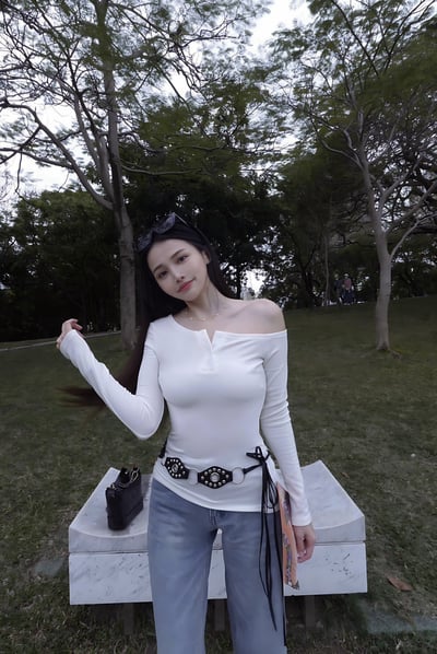 PURE純欲排扣斜肩側抓皺上衣 (白/灰/黑/紅)1