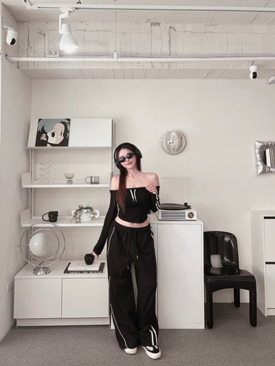 COZY 女團甜酷線條抽繩棉褲5