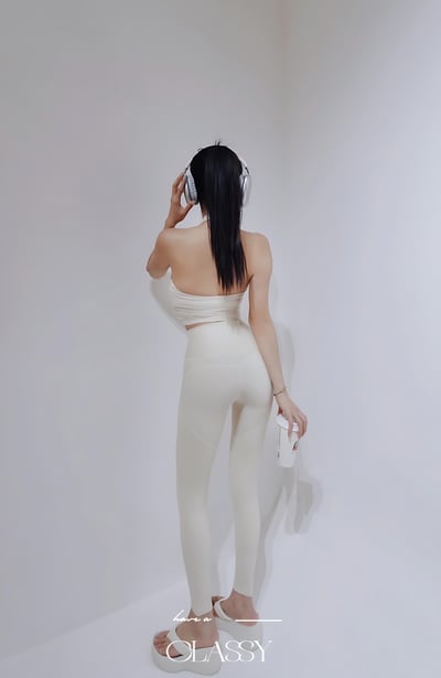高質感繞脖瑜珈套裝 米白6