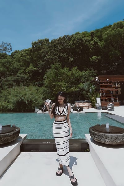 渡假首選流蘇條紋針織套裝8