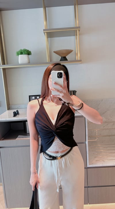 JUNE度假假兩件蕾絲扭結背心 黑11