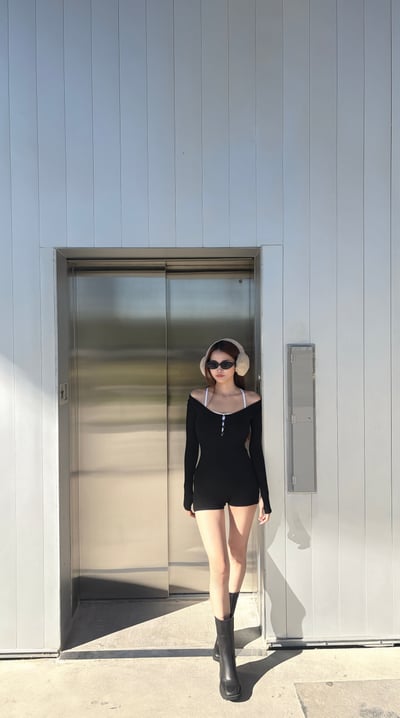 2026PILATES好身材排扣磨毛連體褲套裝(附BRATOP) 黑3