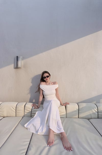 Summery度假仙女露肩扭結長裙套裝7