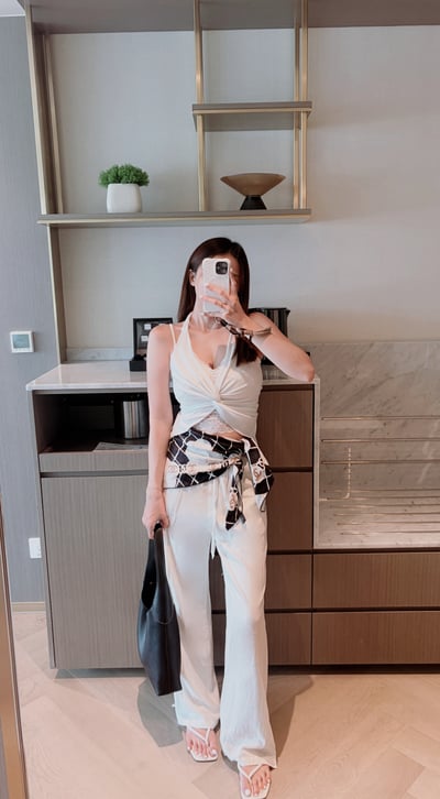 JUNE度假假兩件蕾絲扭結背心 白5