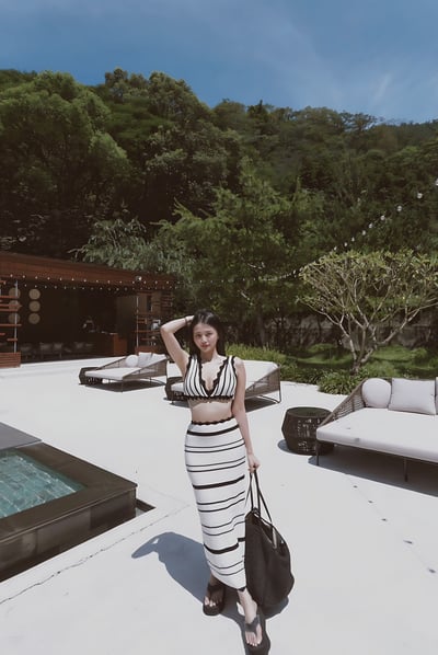 渡假首選流蘇條紋針織套裝6