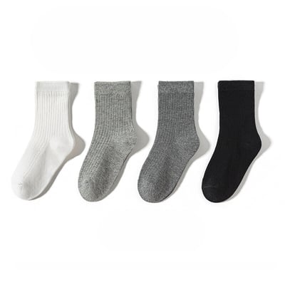 純色豎條雙針中筒兒童襪(4雙入)5