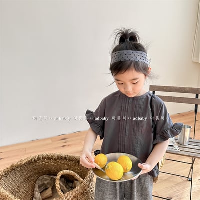 女童水洗泡泡袖短袖上衣5