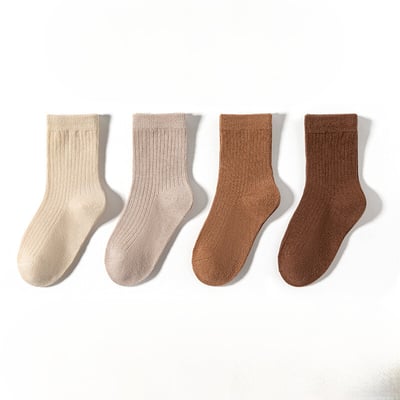 純色豎條雙針中筒兒童襪(4雙入)6