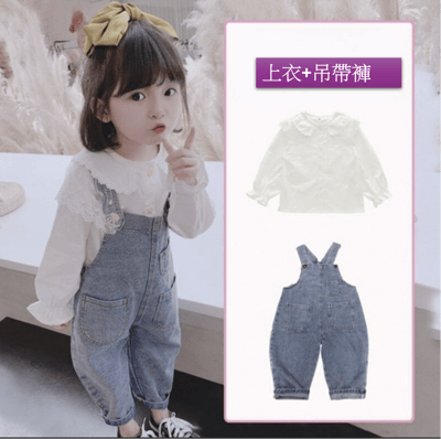 女童牛仔吊帶褲+上衣4