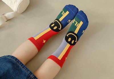 男女童卡通笑臉中筒襪(3雙入)3