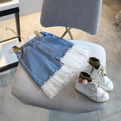 牛仔裙拼接紗裙珠珠1