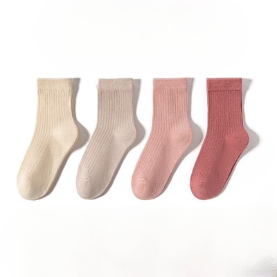 純色豎條雙針中筒兒童襪(4雙入)4