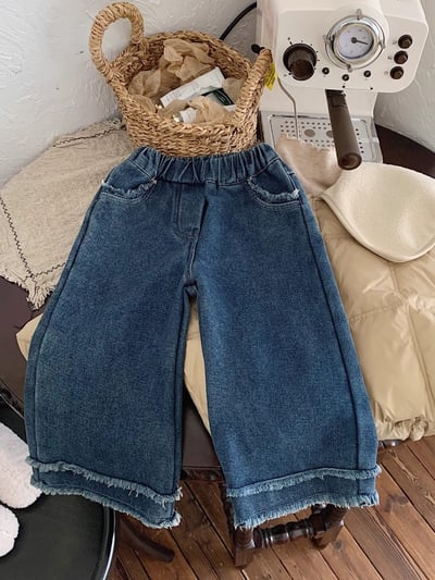 女童毛邊牛仔寬褲3