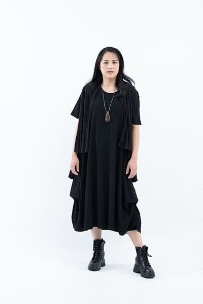 SEDA  中大尺碼圓領短袖下擺綁繩造型洋裝~11150083