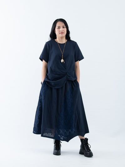 SEDA  大尺碼腰頭整圈鬆緊帶.裙子拼接蕾絲裙~腰頭30英吋拉開52英吋~11160027