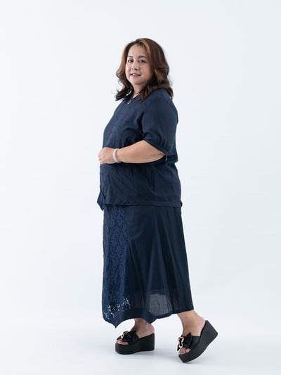 SEDA 超大尺碼圓領短袖拼接下擺蕾絲上衣11110047