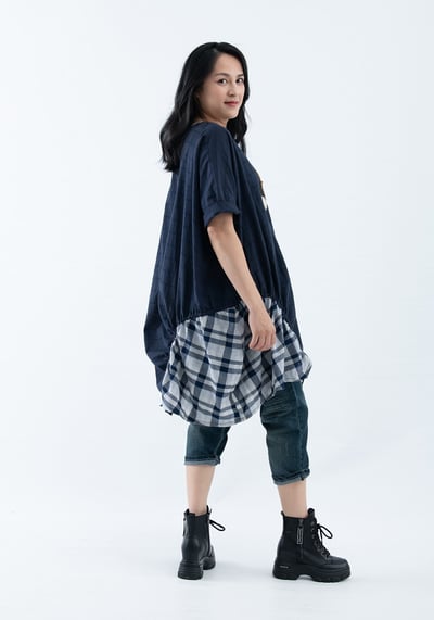 SEDA 中大超大尺碼圓領短袖下擺格子加長上衣  【1111006】7