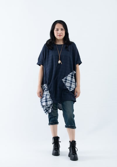 SEDA 中大超大尺碼圓領短袖下擺格子加長上衣  【1111006】4