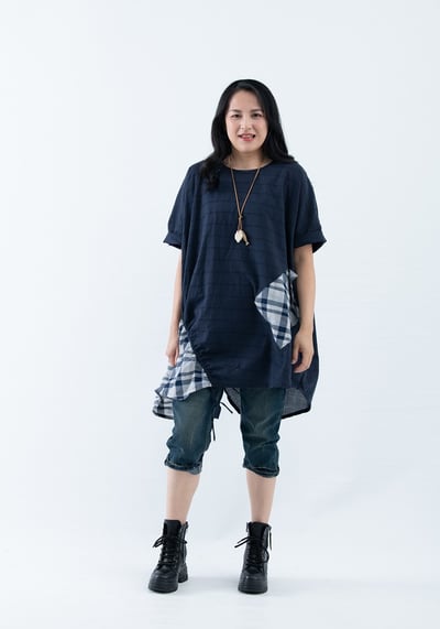 SEDA 中大超大尺碼圓領短袖下擺格子加長上衣  【1111006】16