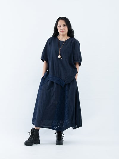 SEDA 超大尺碼圓領短袖拼接下擺蕾絲上衣11110044