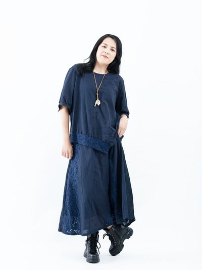 SEDA  大尺碼腰頭整圈鬆緊帶.裙子拼接蕾絲裙~腰頭30英吋拉開52英吋~11160023