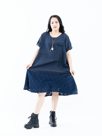 SEDA 超大尺碼圓領短袖下擺蕾絲洋裝~11150093