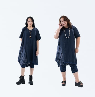 SEDA 大尺碼圓領短袖下擺剪接格子配布加長上衣兼洋裝111501114