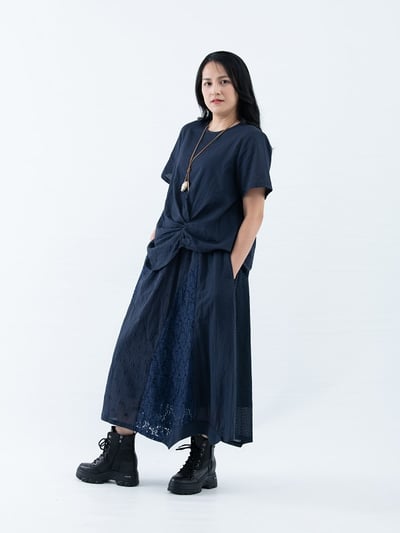 SEDA  大尺碼腰頭整圈鬆緊帶.裙子拼接蕾絲裙~腰頭30英吋拉開52英吋~111600210