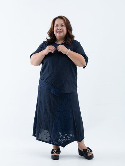 SEDA 超大尺碼圓領短袖拼接下擺蕾絲上衣11110046