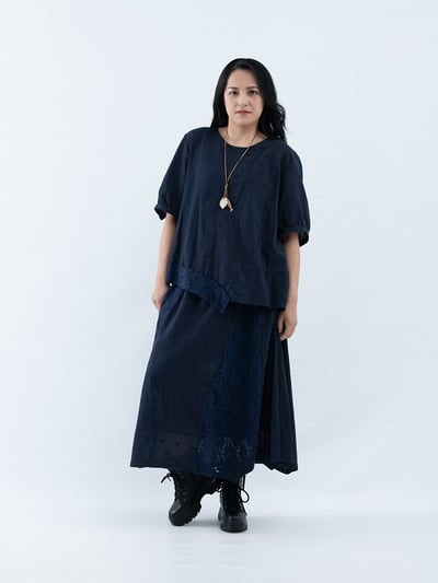 SEDA 超大尺碼圓領短袖拼接下擺蕾絲上衣11110049