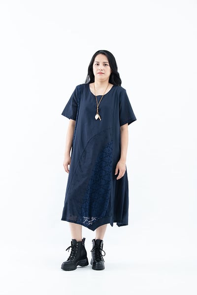 SEDA 超大尺碼圓領短袖拼接洋裝~胸圍48.52~111501013