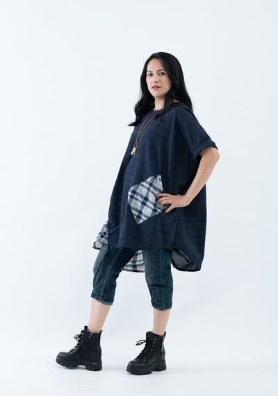 SEDA 中大超大尺碼圓領短袖下擺格子加長上衣  【1111006】6