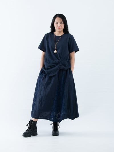 SEDA  大尺碼腰頭整圈鬆緊帶.裙子拼接蕾絲裙~腰頭30英吋拉開52英吋~11160029