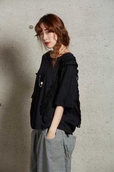 gd shop  1722011 不對稱蕾絲荷葉上衣5