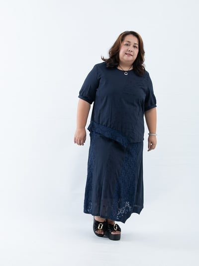 SEDA 超大尺碼圓領短袖拼接下擺蕾絲上衣111100410