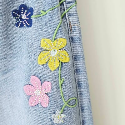 義大利製花朵刺繡水洗牛仔褲4