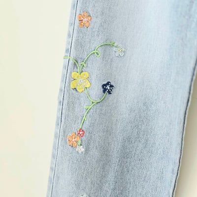 義大利製花朵刺繡水洗牛仔褲3