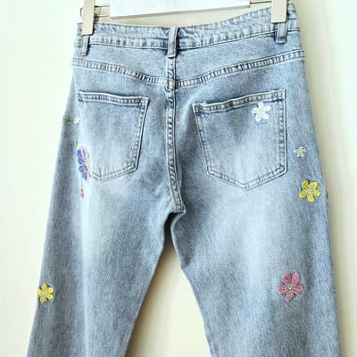 義大利製花朵刺繡水洗牛仔褲5