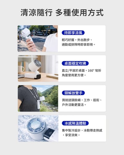 ｜預購｜LaPO二代｜沁冷多功能三用風扇｜手持、頸掛、桌立、冰鎮、照明｜LF-03｜12