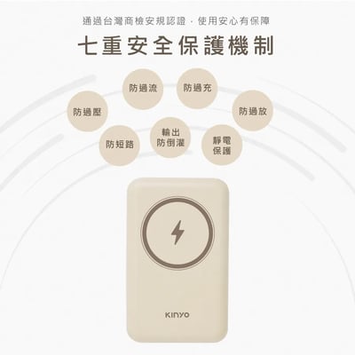 ｜KINYO｜Magsafe｜10000mAh 20W PD快充磁吸無線充行動電源｜質感灰｜氣質奶茶｜7