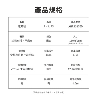 ｜Philips 飛利浦｜恆溫定時電熱毯16