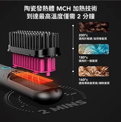 【TYMO】PORTA陶瓷發熱直髮梳｜無線輕巧｜300萬負離子9