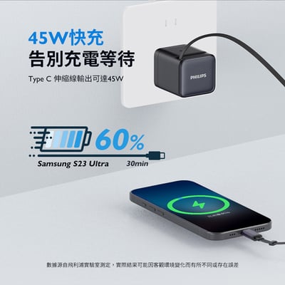 ｜Philips 飛利浦｜45W伸縮線電源供應器｜含萬國轉接頭4