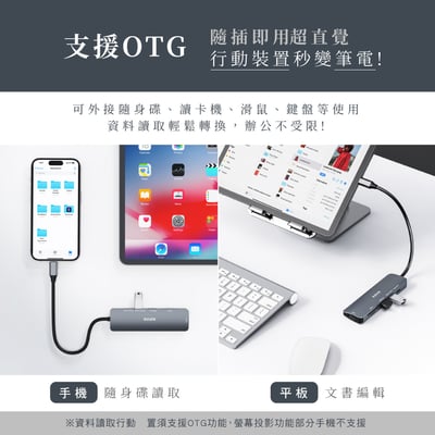 ｜KINYO｜六合一多功能擴充座｜ USB集線器/手機投影(USB 3.2、Type-C、HDTV、SD、TF)｜7