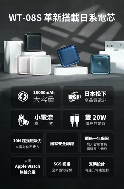 ｜LaPO｜10050mAh 日本松下電芯｜全功能無線充電行動電源_36.18Wh_具Wh標示｜快充自帶線｜Apple Watch｜小電流模式｜2
