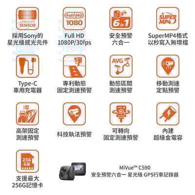 ｜MIO MiVue C590｜安全預警六合一 星光級 GPS行車記錄器｜贈32G卡｜7