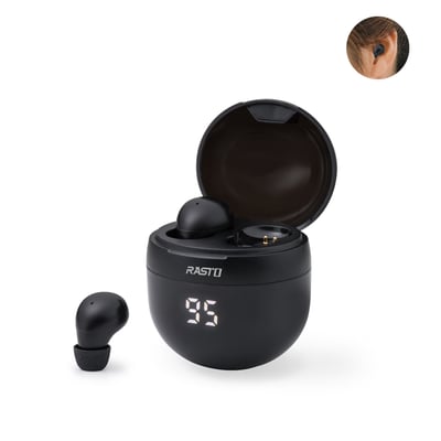 ｜RASTO｜黑曜石小耳洞專用電量顯示真無線藍牙5.3耳機｜買一送一7