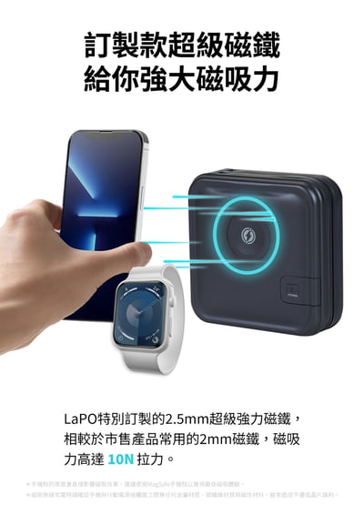 ｜LaPO｜三代WT-08｜超進化八合一無線快充行動電源｜ ｜三色可選｜琉光金｜微墨藍｜柔霧白｜5