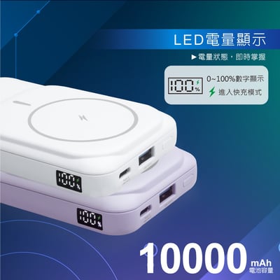 ｜Cyber｜磁吸自帶雙線｜五輸出無線充電快充行動電源｜夢幻紫｜台灣製造標示Wh｜夢幻紫｜7