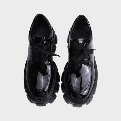 個性漆皮綁帶厚底德比鞋5